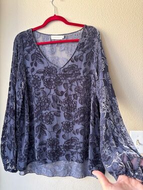 Johnny Was 4LoveAndLiberty Tunic XL Navy/Charcoal Velvet Burnout V Neck *Flaws